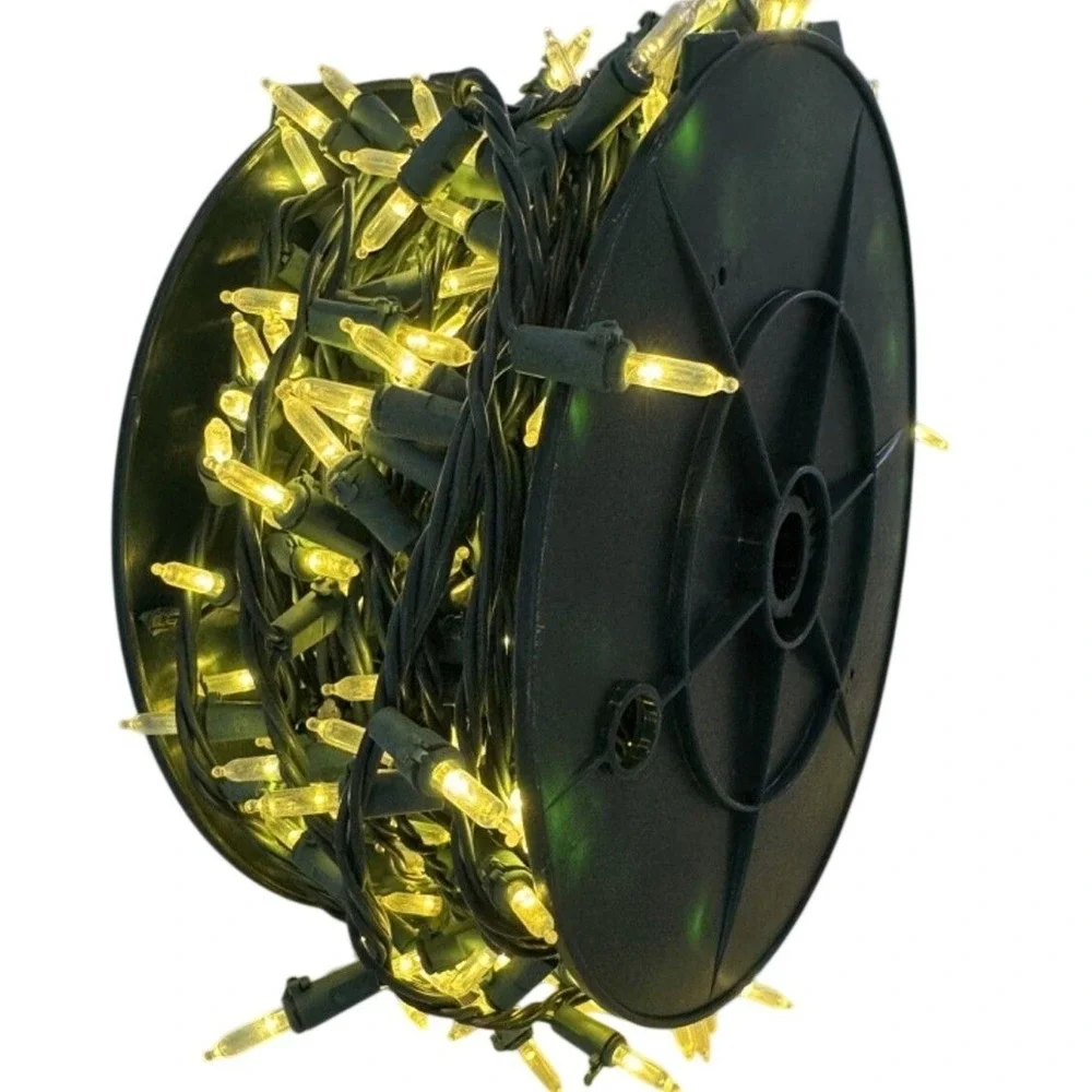 Warm White Mini Christmas Lights on Green Wire with Storage Reel String Lights